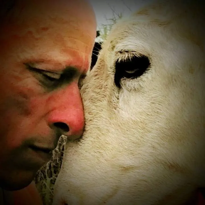 Rob with Eve, the sheep
