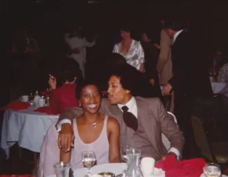 Arlinda and Michael at a dinner celebration